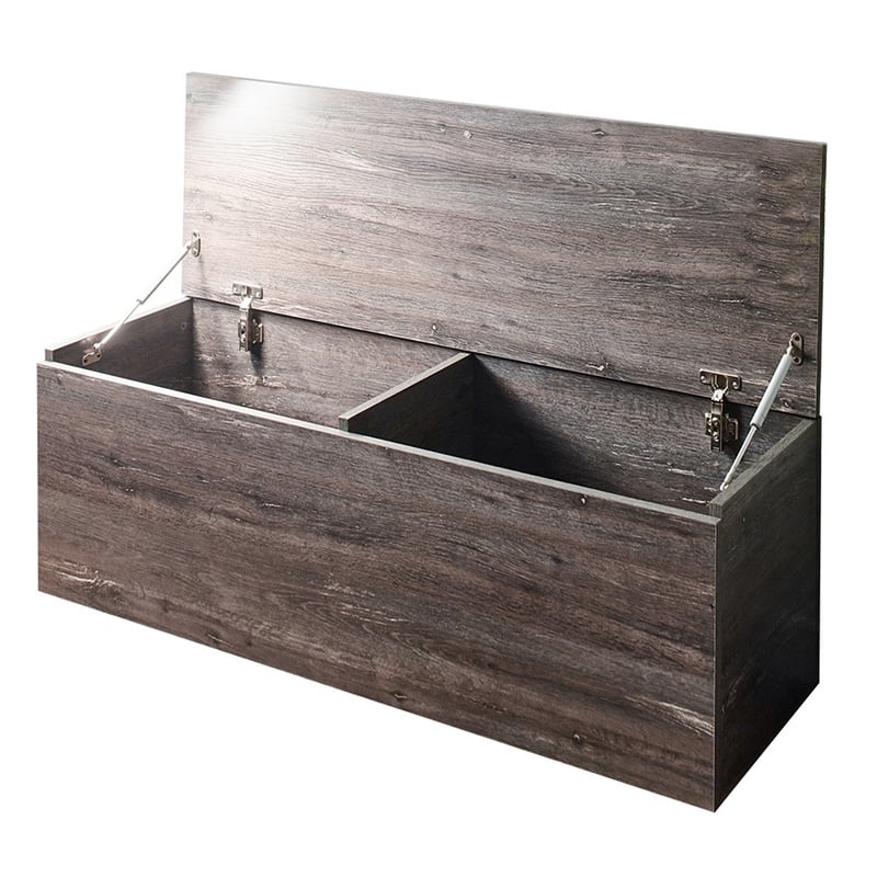 Benjara Lean Storage Bench Chest w/ Safety Hinges- Lift Top- Farmhouse Gray Wood