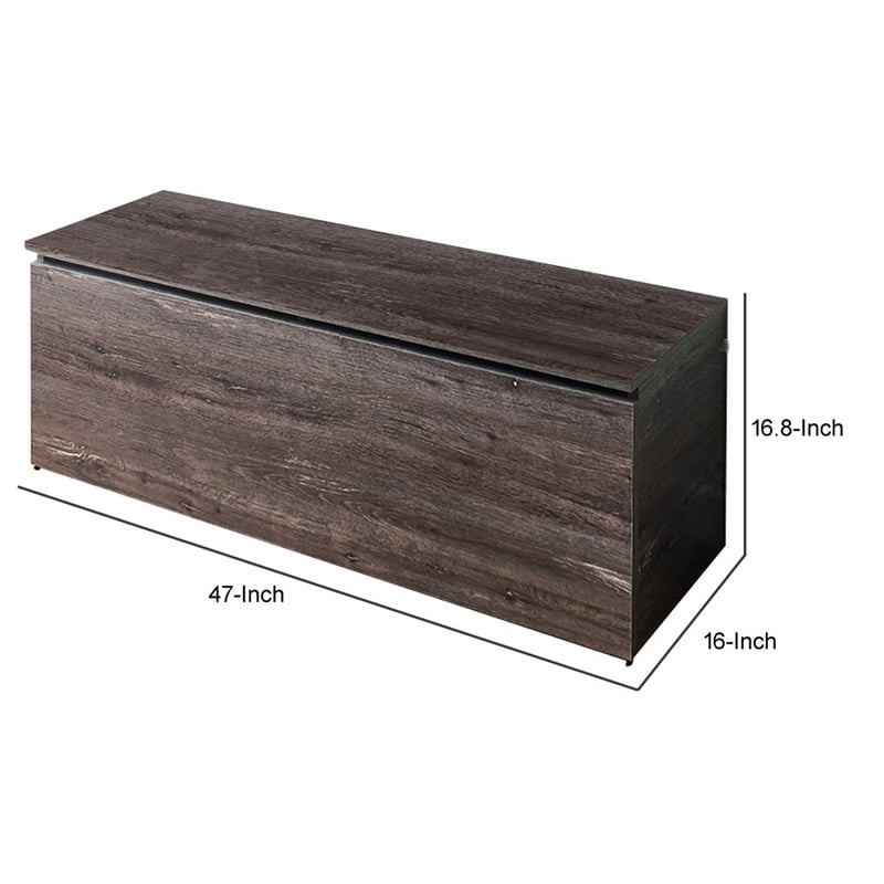 Benjara Lean Storage Bench Chest w/ Safety Hinges- Lift Top- Farmhouse Gray Wood