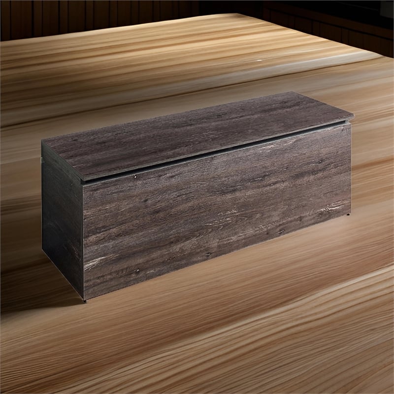 Benjara Lean Storage Bench Chest w/ Safety Hinges- Lift Top- Farmhouse Gray Wood