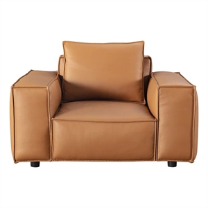 Benjara Kevin Accent Chair- Brown Full Grain Leather- Foam Cushions- Steel Legs