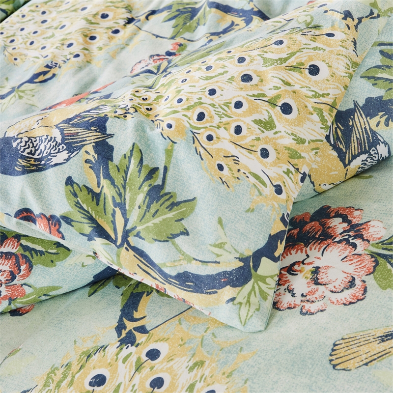 Benjara Sia 3pc Full Queen Duvet and Pillow Sham Set- Floral Jade Print Cotton