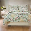 Benjara Sia 3pc Full Queen Duvet and Pillow Sham Set- Floral Jade Print Cotton
