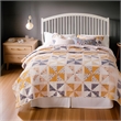 Benjara Jey 2pc XL Twin Quilt & Pillow Sham Set- Patchwork Pinwheel Print- Peach