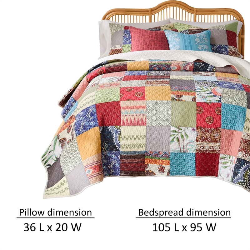 Benjara Lily 3pc King Quilt and Pillow Sham Set- Assorted Patchwork- Multicolor