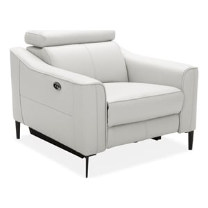 Benjara Reno Lin 37&quot Power Recliner Chair- White Genuine Leather- Metal Legs