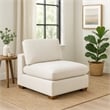 Benjara Lahe Modular Armless Sofa Chair- Brown Tapered Legs- Soft Ivory White