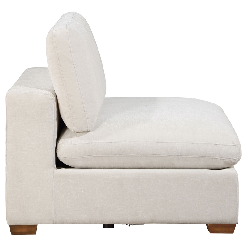 Benjara Lahe Modular Armless Sofa Chair- Brown Tapered Legs- Soft Ivory White
