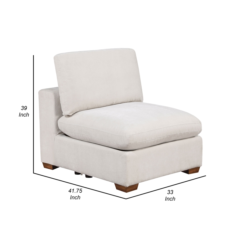 Benjara Lahe Modular Armless Sofa Chair- Brown Tapered Legs- Soft Ivory White