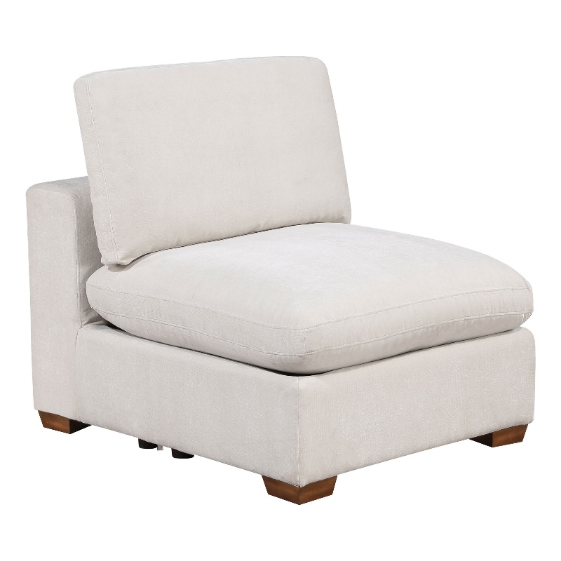 Benjara Lahe Modular Armless Sofa Chair- Brown Tapered Legs- Soft Ivory White