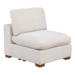 Benjara Lahe Modular Armless Sofa Chair- Brown Tapered Legs- Soft Ivory White
