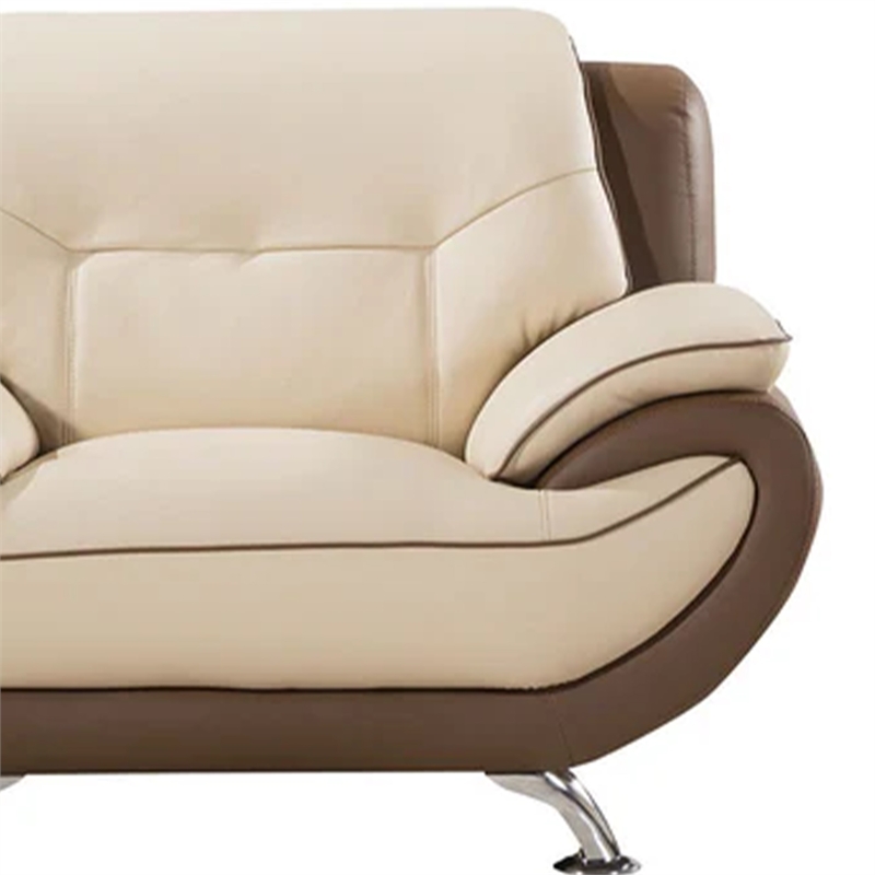 Benjara Diana Accent Chair- 2 Tone- Brown- Cream Genuine Leather- Steel Legs