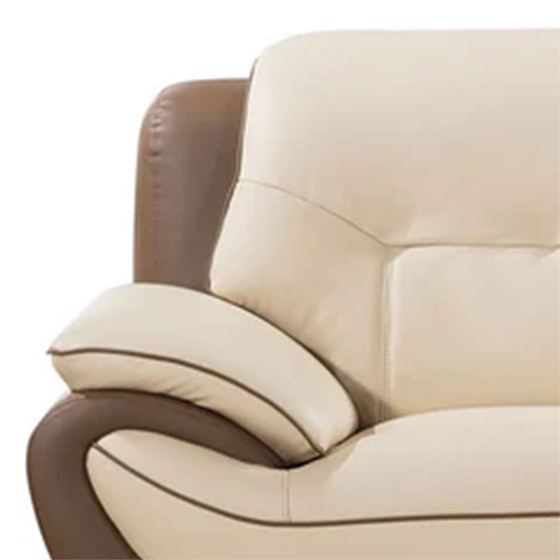 Benjara Diana Accent Chair- 2 Tone- Brown- Cream Genuine Leather- Steel Legs