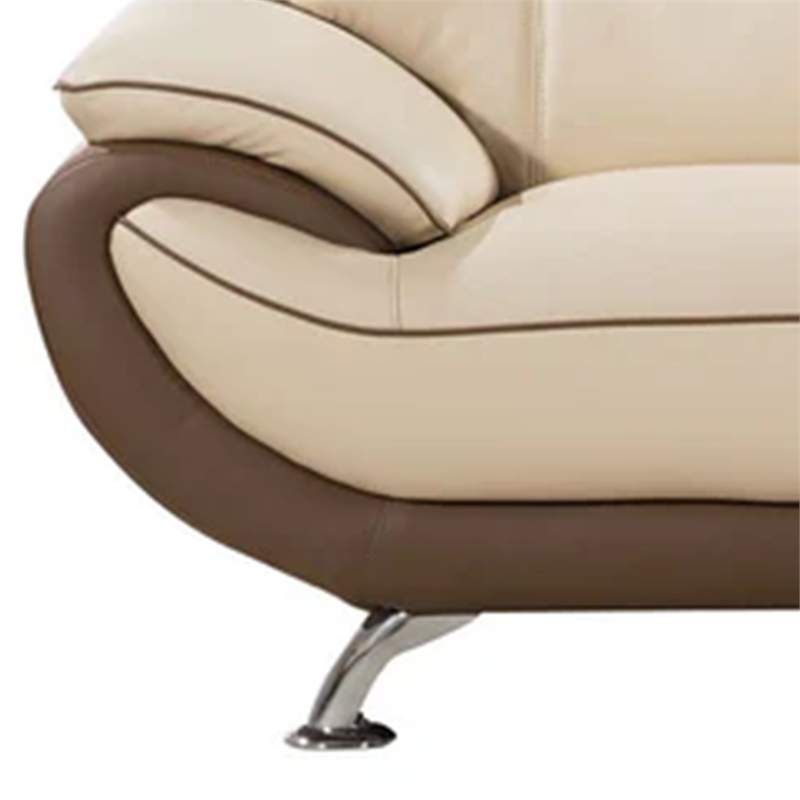 Benjara Diana Accent Chair- 2 Tone- Brown- Cream Genuine Leather- Steel Legs
