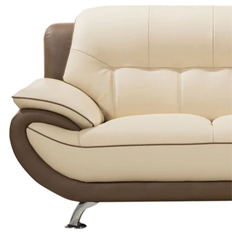 Benjara Diana Loveseat- Plush 2 Tone Brown and Cream Genuine Leather- 67 Inch