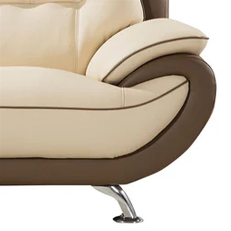 Benjara Diana Loveseat- Plush 2 Tone Brown and Cream Genuine Leather- 67 Inch