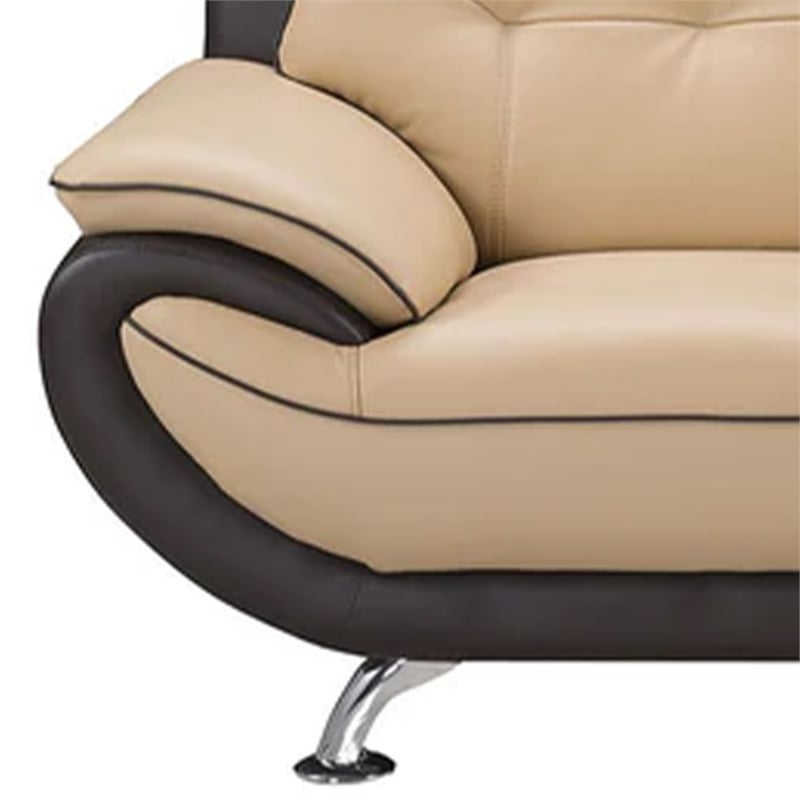 Benjara Diana Accent Chair- 2 Tone Brown Beige Genuine Leather