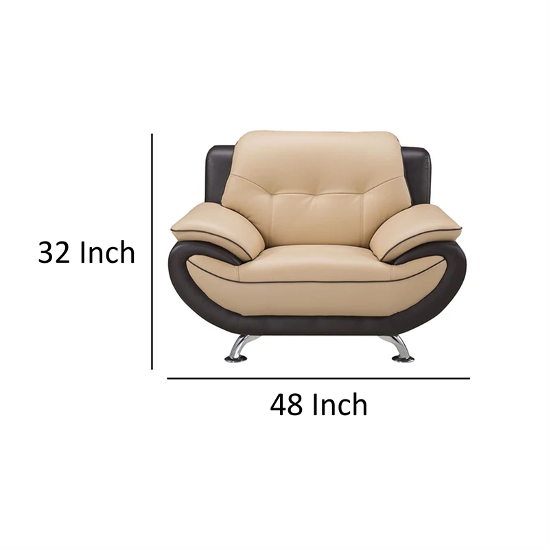 Benjara Diana Accent Chair- 2 Tone Brown Beige Genuine Leather