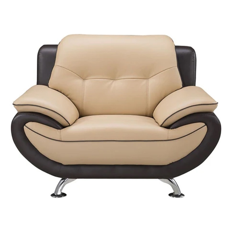 Benjara Diana Accent Chair- 2 Tone Brown Beige Genuine Leather