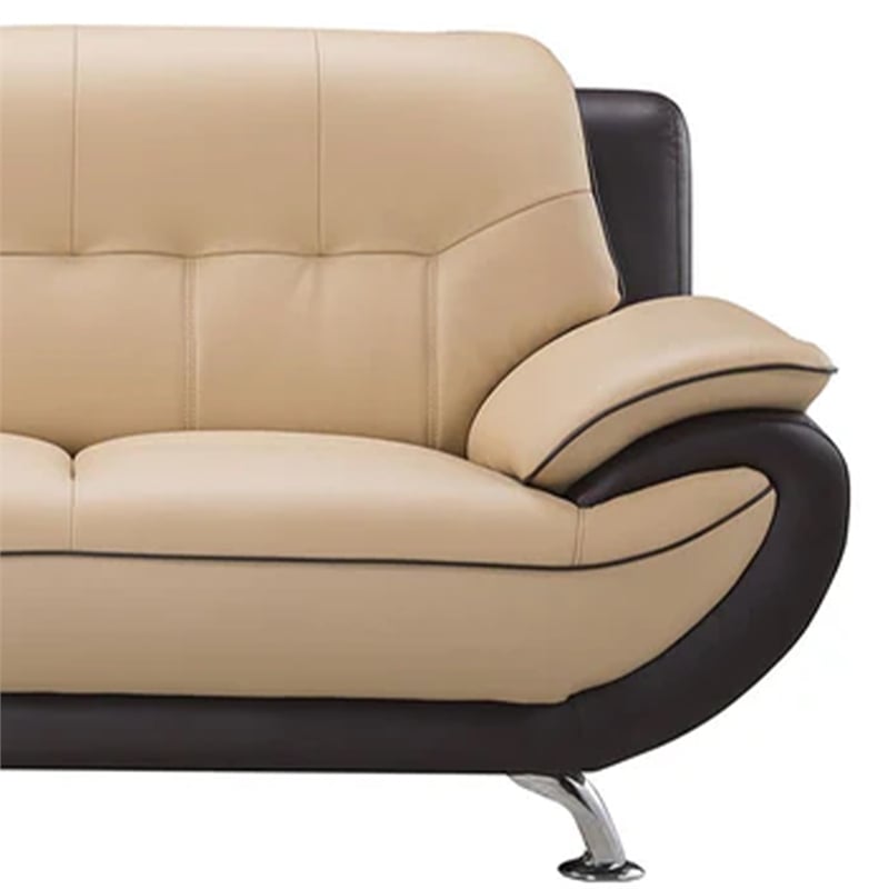 Benjara Diana Loveseat- 2 Tone Brown- Beige Genuine Leather- Pillow Arms- 67