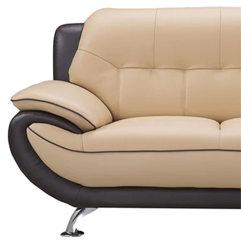 Benjara Diana Loveseat- 2 Tone Brown- Beige Genuine Leather- Pillow Arms- 67