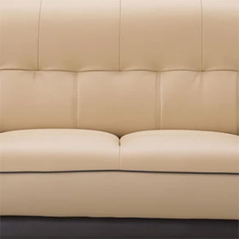 Benjara Diana Loveseat- 2 Tone Brown- Beige Genuine Leather- Pillow Arms- 67