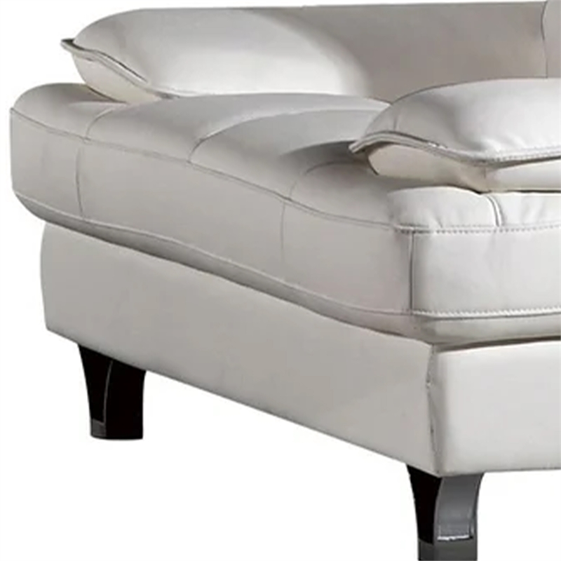 Benjara Ben Accent Chair- White Genuine Leather- Steel Legs- Pillow Top Armrests