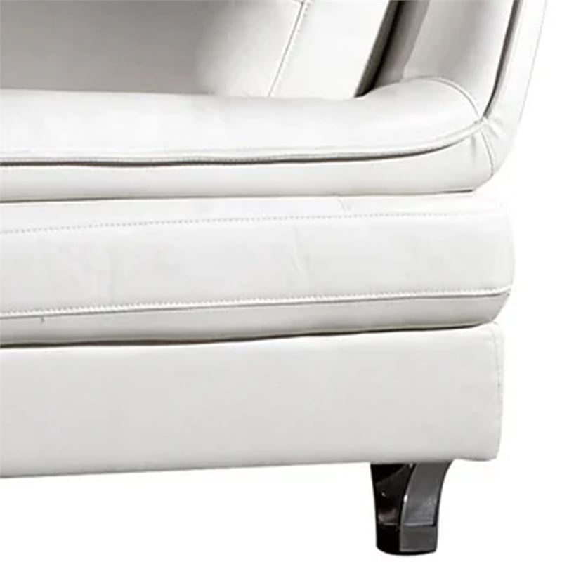 Benjara Ben Accent Chair- White Genuine Leather- Steel Legs- Pillow Top Armrests