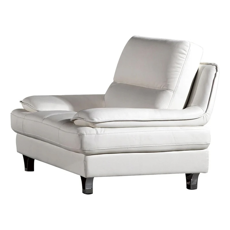 Benjara Ben Accent Chair- White Genuine Leather- Steel Legs- Pillow Top Armrests