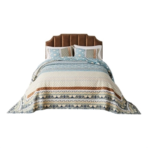Benjara Ello 3pc Queen Bedspread and Pillow Sham Set- Bohemian Multicolor Print