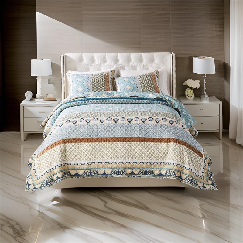 Benjara Ello 2pc XL Twin Quilt and Pillow Sham Set- Bohemian Print- Multicolor