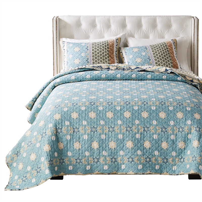 Benjara Ello 2pc XL Twin Quilt and Pillow Sham Set- Bohemian Print- Multicolor