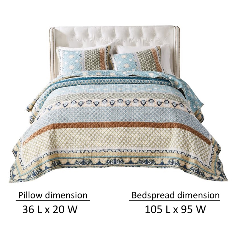 Benjara Ello 3pc King Size Quilt and Pillow Sham Set- Bohemian Print- Multicolor