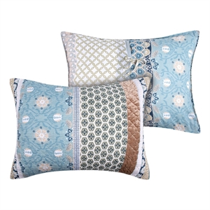 Benjara Ello 36&quot Quilted King Size Pillow Sham- Bohemian Print Blue & White