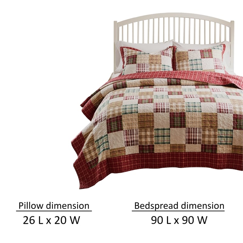 Benjara Evi 3pc Full Queen Quilt and Pillow Sham Set- Plaid Pattern- Multicolor