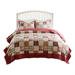 Benjara Evi 3pc Full Queen Quilt and Pillow Sham Set- Plaid Pattern- Multicolor