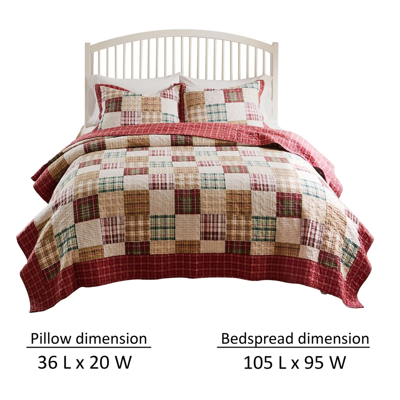 Benjara Evi 3pc Cal King Quilt and Pillow Sham Set- Plaid Pattern- Multicolor
