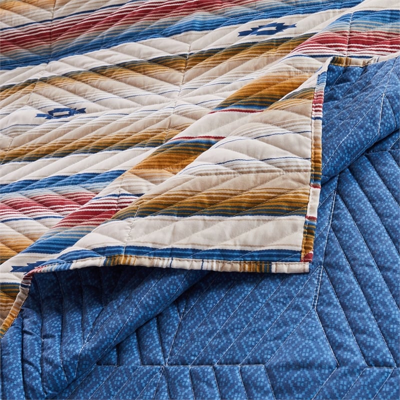 Benjara Rey 50 x 60 Quilted Throw Blanket-Ivory Multicolor Stripes Chevron Print