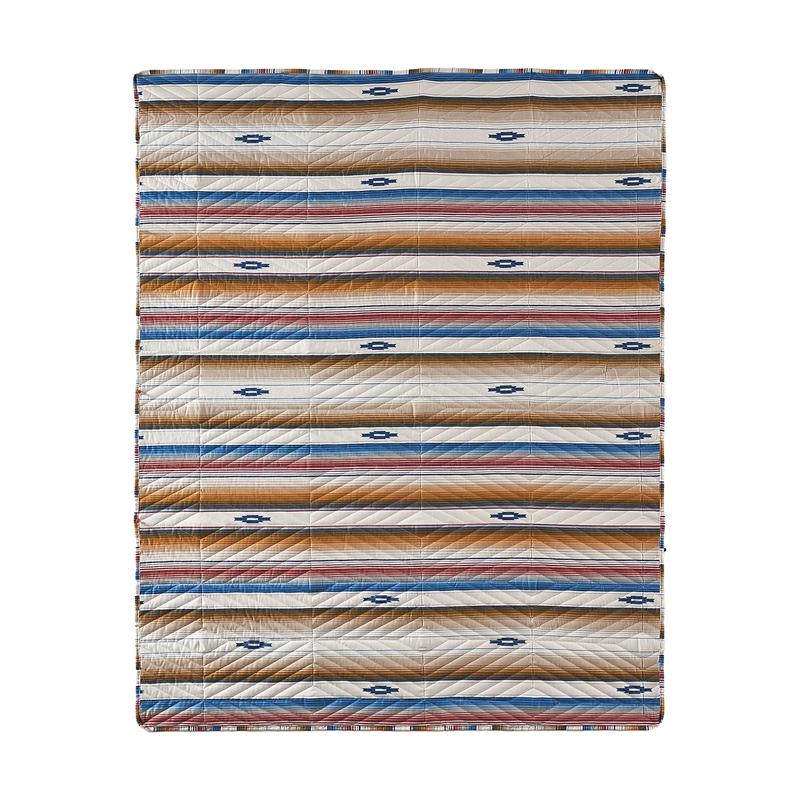 Benjara Rey 50 x 60 Quilted Throw Blanket-Ivory Multicolor Stripes Chevron Print