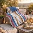Benjara Rey 50 x 60 Quilted Throw Blanket-Ivory Multicolor Stripes Chevron Print