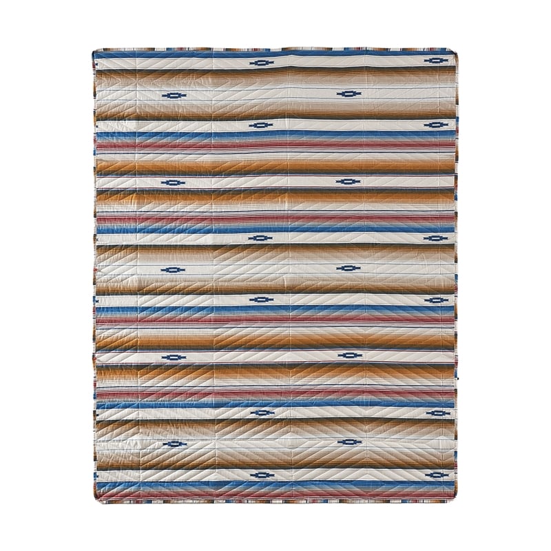 Benjara Rey 50 x 60 Quilted Throw Blanket-Ivory Multicolor Stripes Chevron Print