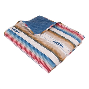 Benjara Rey 50 x 60 Quilted Throw Blanket-Ivory Multicolor Stripes Chevron Print