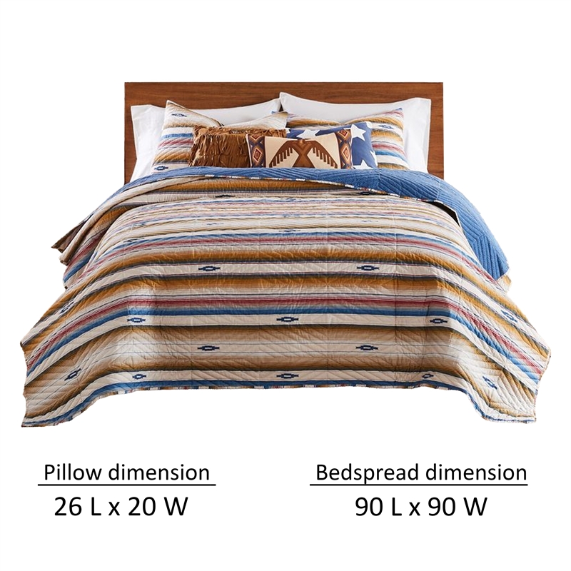 Benjara Rey 3pc Full Queen Quilt and Pillow Sham Set- Multicolor- Chevron Design