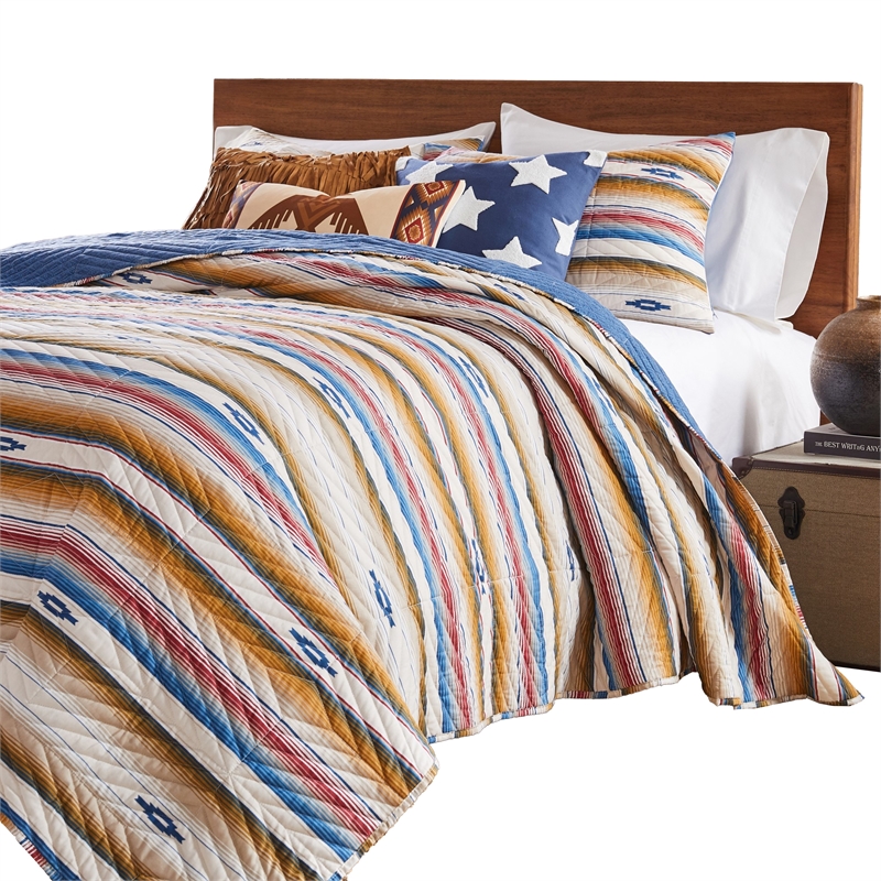 Benjara Rey 3pc Cal King Quilt & Pillow Sham Set-Ivory Multicolor Chevron Design