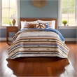 Benjara Rey 3pc Cal King Quilt & Pillow Sham Set-Ivory Multicolor Chevron Design