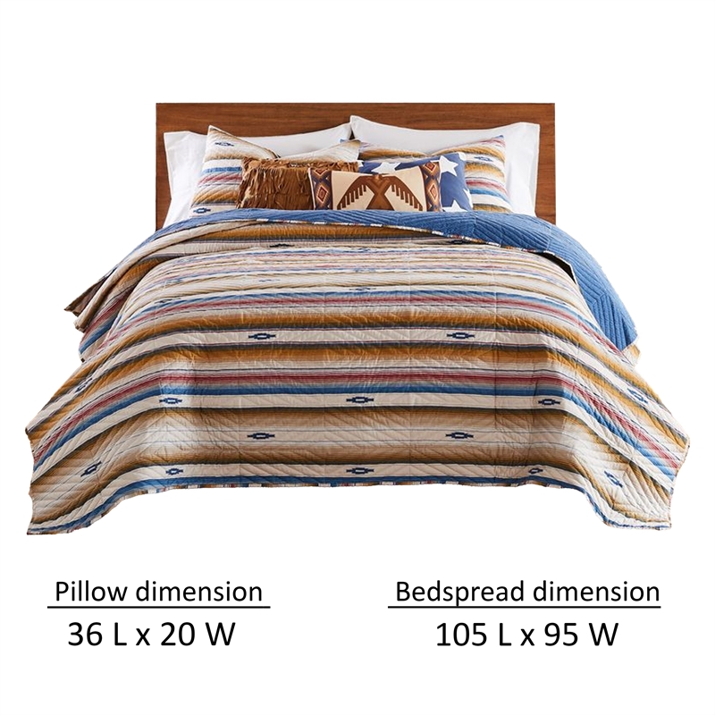 Benjara Rey 3pc Cal King Quilt & Pillow Sham Set-Ivory Multicolor Chevron Design