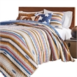 Benjara Rey 3pc Cal King Quilt & Pillow Sham Set-Ivory Multicolor Chevron Design