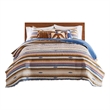 Benjara Rey 3pc Cal King Quilt & Pillow Sham Set-Ivory Multicolor Chevron Design