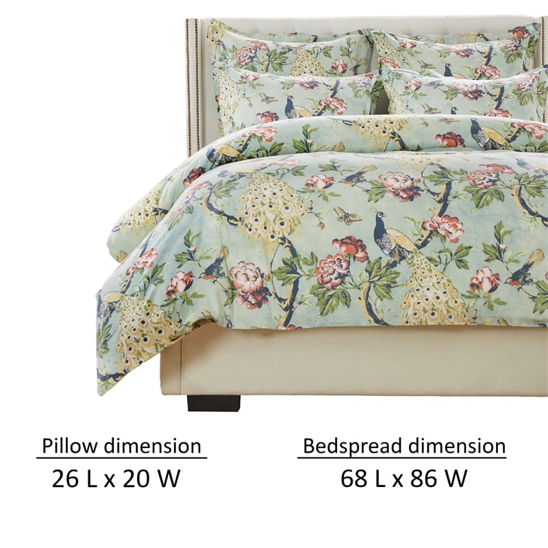 Benjara Sia 2pc XL Twin Duvet & Pillow Sham Set-Floral Jade Print Button Closure