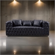 Benjara Sam Sofa- Black Tufted Faux Leather- Throw Pillows- Chesterfield- 84