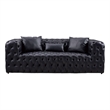 Benjara Sam Sofa- Black Tufted Faux Leather- Throw Pillows- Chesterfield- 84